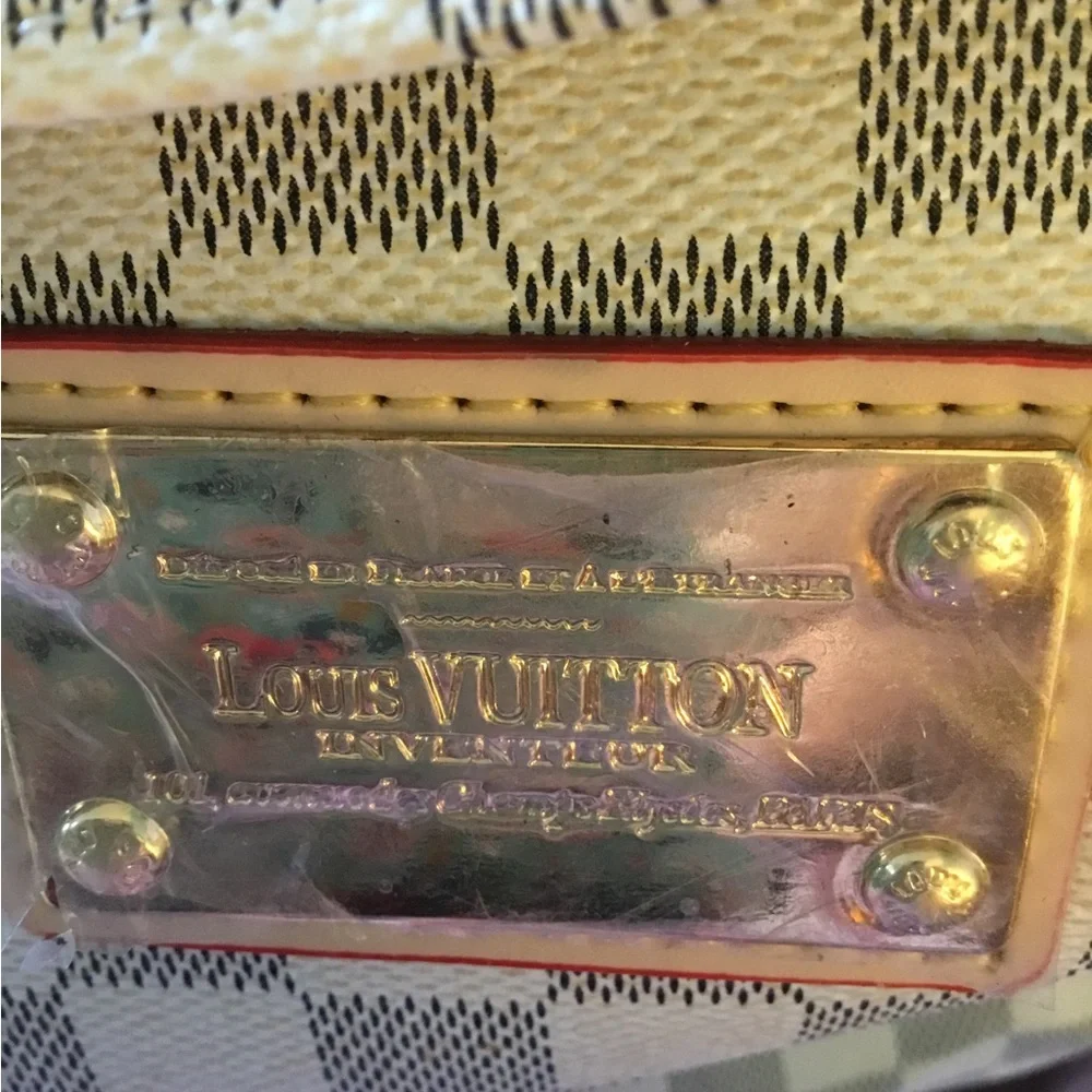 Louis Vuitton Cream and Black Checkerboard Backpack with Gold Plate